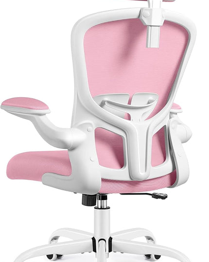 FelixKing Premium Ergonomic Office Chair with Adjustable Headrest, Thickened 90° Flip Armrests, and Lumbar Support – Height Adjustable | Ideal for Home Office Desks and Workstations | Pink - LeafyLoom