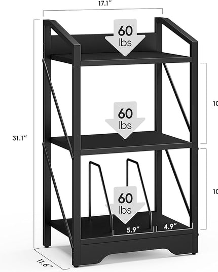 Vagusicc 3 Tier Bookshelf, Small Book Shelf Industrial Bookshelf, Wood Short Book Shelf Office Shelves with Metal Frame, Black Open Shelf Storage Organizer Bookcase for Living Room Bedroom, Black - LeafyLoom