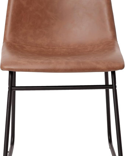 Flash Furniture Butler 18 Inch Commercial Grade LeatherSoft Dining Table Height Chair, Mid-Back Black Sled Base with Light Brown LeatherSoft Upholstery, Set of 2 - LeafyLoom