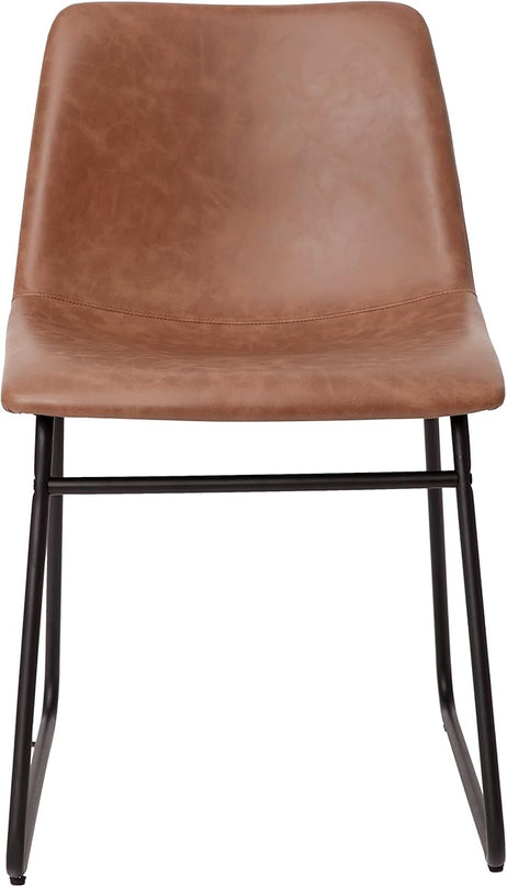 Flash Furniture Butler 18 Inch Commercial Grade LeatherSoft Dining Table Height Chair, Mid-Back Black Sled Base with Light Brown LeatherSoft Upholstery, Set of 2 - LeafyLoom