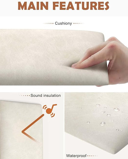 Wall Mounted Upholstered Headboard Queen, 3D Peel and Stick Soundproof Wall Panels, Reusable and Removable Padded Headboard Leather Bed Headboard, 9 Panels Headboard 9.84" x 23.62", Ivory White - LeafyLoom