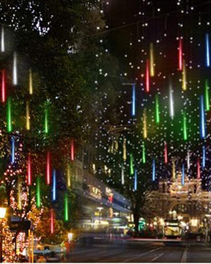 Meteor Shower Lights UL Certified 192 LED Falling Rain Lights with 30cm 8 Tubes rain Drop Christmas Icicle Cascading Lights for Xmas Halloween Decorations Party Holiday Garden Tree,Multicolor Weepong