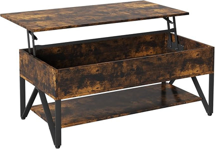 Novilla Lift Top Coffee Table with Storage 40 Inch Wood Lift Up Center Table for Living Room Tea Table with Hidden Compartment Rising Tabletop Table Cocktail Table, Rustic Brown - LeafyLoom