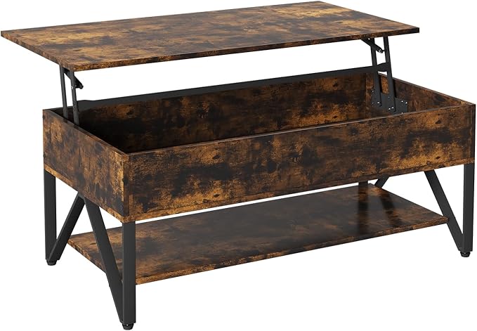 Novilla Lift Top Coffee Table with Storage 40 Inch Wood Lift Up Center Table for Living Room Tea Table with Hidden Compartment Rising Tabletop Table Cocktail Table, Rustic Brown - LeafyLoom