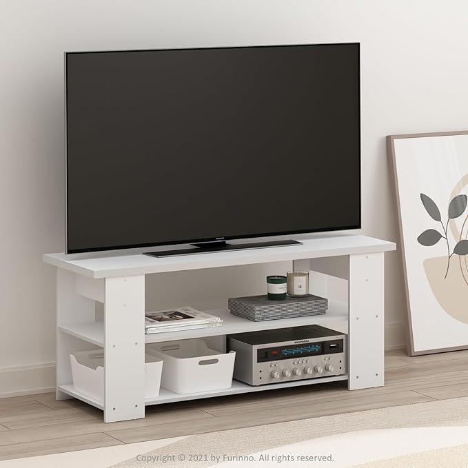 Furinno Jaya TV Stand Up to 55-Inch, White - LeafyLoom