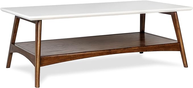Madison Park Parker Table Modern Mid-Century Accent Living Room Furniture, Medium, Off-White/Pecan - LeafyLoom