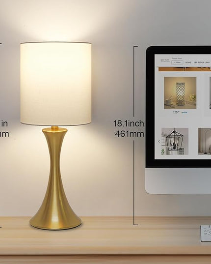 Gold Bedside Lamp Touch Control Table Lamp for Bedroom, 3-Way Dimmable Nightstand Lamp with White Shade, Modern Table Lamp for Living Room, Minimalist Desk Lamp for Dorm, Home, Office, Bulb Included - LeafyLoom