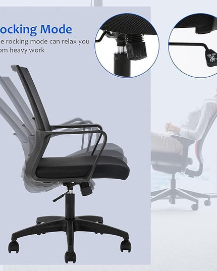 FDW Office Chair Ergonomic Desk Chair Mid-Back Mesh Computer Chair Lumbar Support Comfortable Executive Adjustable Rolling Swivel Task Chair with Armrests,Black - LeafyLoom