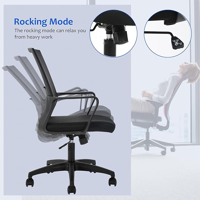 FDW Office Chair Ergonomic Desk Chair Mid-Back Mesh Computer Chair Lumbar Support Comfortable Executive Adjustable Rolling Swivel Task Chair with Armrests,Black - LeafyLoom