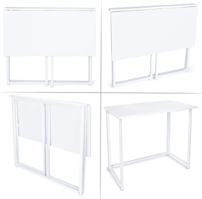 Leopard Folding Computer Desk for Small Spaces, No-Assembly Space-Saving Home Office Desk, Foldable Computer Table, Laptop Table, Writing Desk, Compact Study Reading Table (White) - LeafyLoom