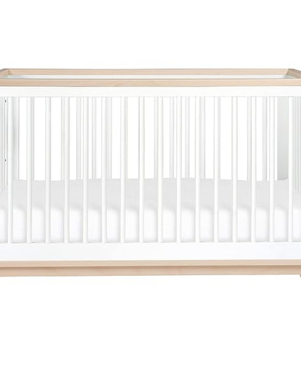Babyletto Scoot 3-in-1 Convertible Crib with Toddler Bed Conversion Kit in White and Washed Natural, Greenguard Gold Certified - LeafyLoom