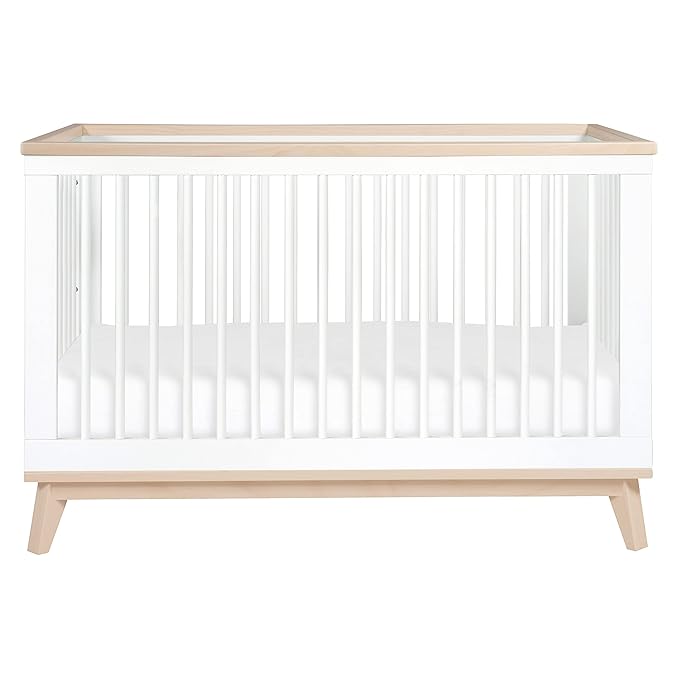 Babyletto Scoot 3-in-1 Convertible Crib with Toddler Bed Conversion Kit in White and Washed Natural, Greenguard Gold Certified - LeafyLoom