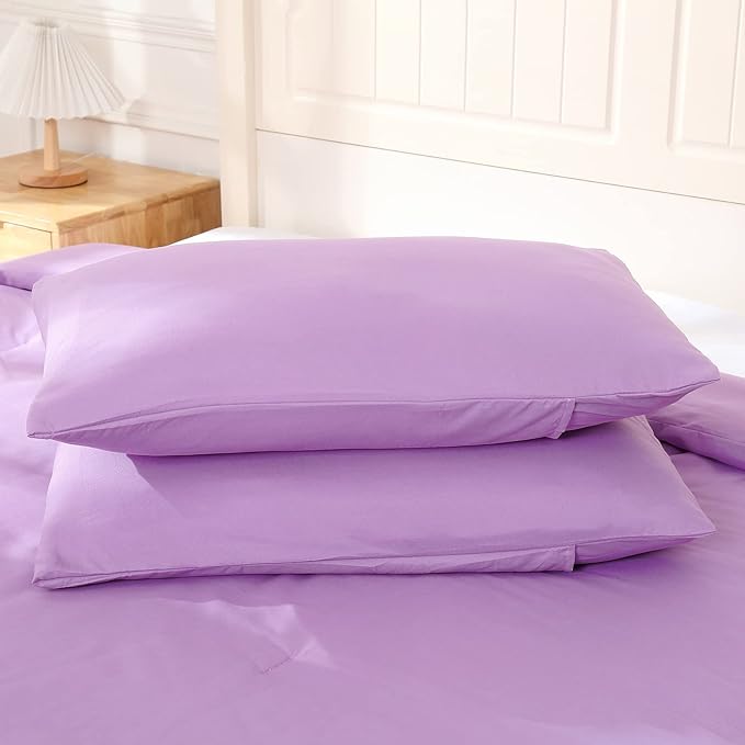 Lavender Purple Comforter King Size, Modern Bedding Set for Girls/Women, Cute Soft & Lightweight Chic Microfiber Bed Sets, 3 pcs-1 Comforter & 2 Pillowcases (104"x90") - LeafyLoom