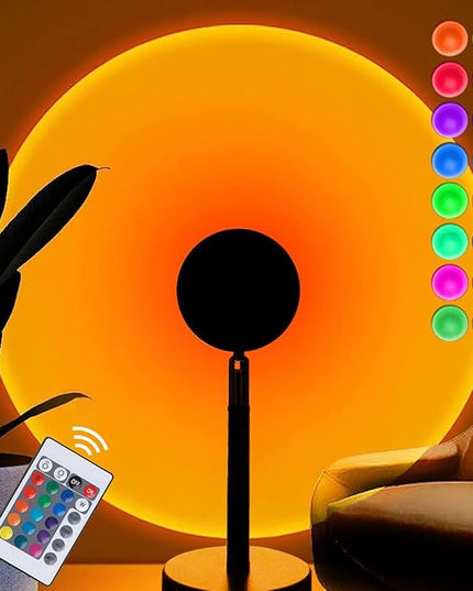 Balkwan Sunset Lamp Projection Rotation Rainbow Projection Lamp Led Romantic Visual Led Light Network Red Light with USB Modern Floor Stand Night Light Living Room Bedroom Décor (Colorful) - LeafyLoom