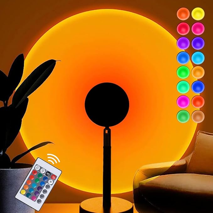 Balkwan Sunset Lamp Projection Rotation Rainbow Projection Lamp Led Romantic Visual Led Light Network Red Light with USB Modern Floor Stand Night Light Living Room Bedroom Décor (Colorful) - LeafyLoom