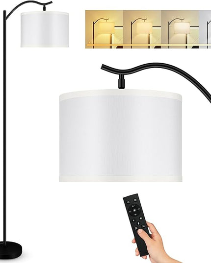BoostArea Floor Lamp for Living Room,Arc Floor Lamp with Remote Control,Stepless Dimmable Brightness & Colors Temperature 2700k-6500k,Modern Standing Lamp for Bedroom Study Room Office,White - LeafyLoom