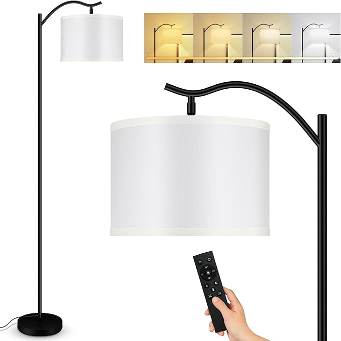 BoostArea Floor Lamp for Living Room,Arc Floor Lamp with Remote Control,Stepless Dimmable Brightness & Colors Temperature 2700k-6500k,Modern Standing Lamp for Bedroom Study Room Office,White - LeafyLoom