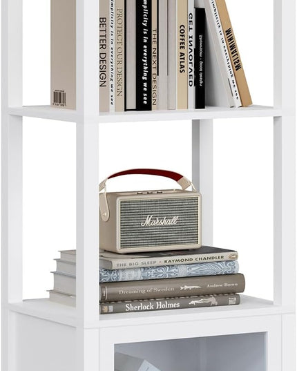 TUTOTAK 4 Tier Bookcase and Bookshelf, Narrow Book shelf with Door for Small Space, for Living Room, Office, Study, Entryway, White BS03BW004 - LeafyLoom