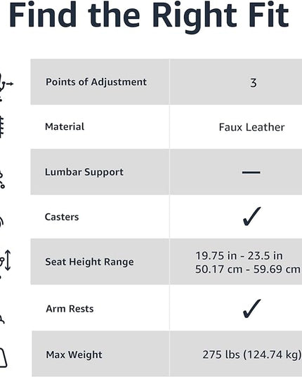 Amazon Basics Classic Puresoft PU Padded Mid-Back Office Computer Desk Chair with Armrest - Cream, 26"D x 23.75"W x 42"H - LeafyLoom