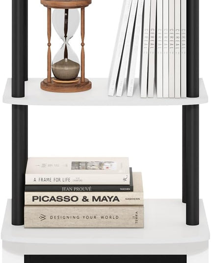 Furinno Turn-N-Tube 2-Tier Tall TV Entertainment Side Table Display Rack with Fireplace Insert, Solid White/Black - LeafyLoom