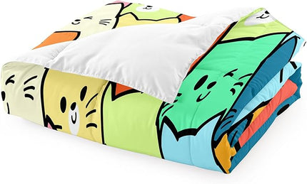 Cartoon Cat Comforter Set 3Pcs - Queen Size Cat Bedding Set for Bedroom Ultra Soft Lovely Animals Themed Comforter Set for Kids Room Decor for All-Season Boys Girls Gifts, 1 Quilt + 2 Pillowcases - LeafyLoom