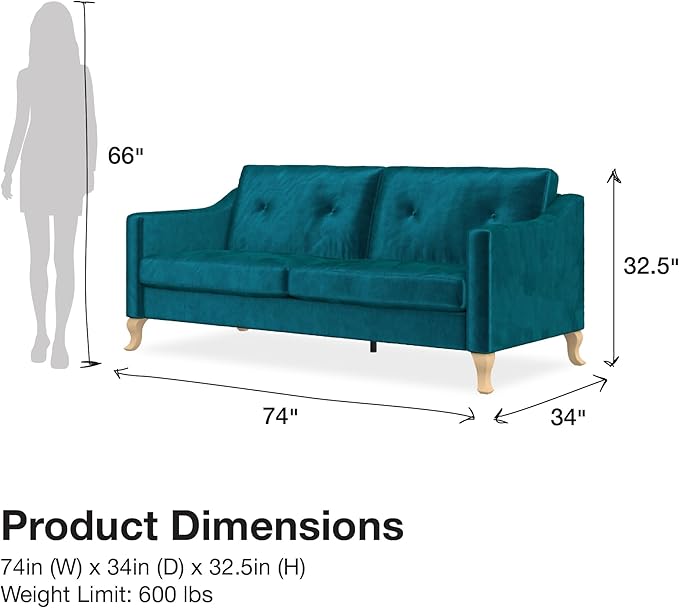 Mr. Kate Tess Sofa with Soft Pocket Coil Cushions, Small Space Living Room Furniture, Green Velvet - LeafyLoom