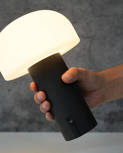 Outdoor Mushroom Table Lamp Rechargeable, Cordless Lamps for Patio Waterproof, Portable Battery Operated Lamp with USB Charging, Touch Dimming Night Light for Home/Porch/Restaurant (Black) - LeafyLoom