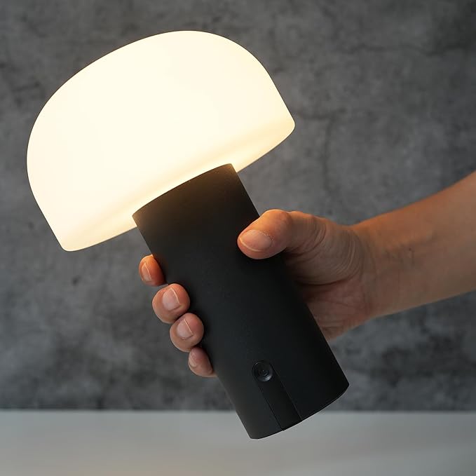 Outdoor Mushroom Table Lamp Rechargeable, Cordless Lamps for Patio Waterproof, Portable Battery Operated Lamp with USB Charging, Touch Dimming Night Light for Home/Porch/Restaurant (Black) - LeafyLoom