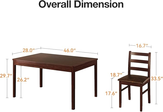 KKL Dining Table Set for 4, Malaysian Oak Kitchen Table and Chairs for Home and Apartment, 5-Piece Farmhouse Wood Kitchen and Dining Room Table Set, Easy Assembly - LeafyLoom