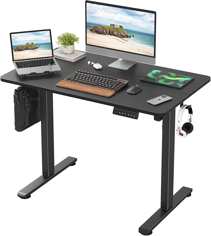 STARY Electric Memory Preset 40 x 24 Inches Adjustable Height Computer Workstation Sit Stand Home Office Desk with Splice Board, 4024, Black Desktop/Black Frame - LeafyLoom