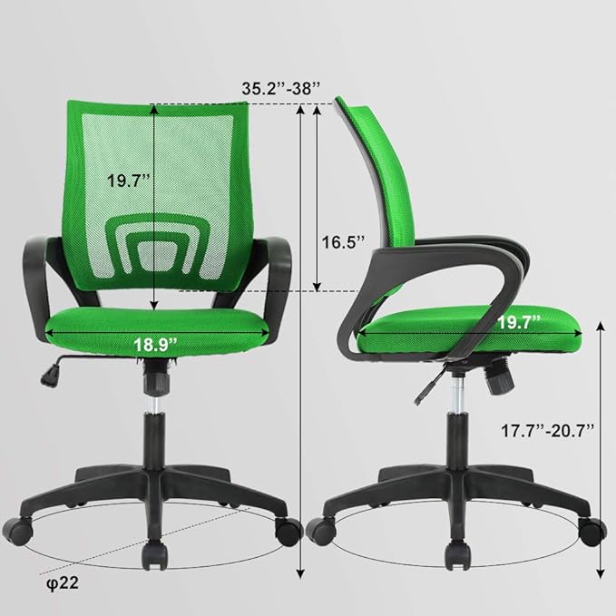 Home Office Chair Ergonomic Desk Chair Mesh Computer Chair with Lumbar Support Armrest Adjustable Rolling Swivel Chair for Women Adults, Green - LeafyLoom