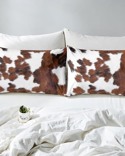 Erosebridal Cowhide Comforter Set for Kids Boys, Cute Brown White Cow Bedding Set King Size, Farm Animal Skin Down Comforter Western Cowboy Country Duvet Sets Farmhouse Decoration - LeafyLoom