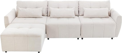 Comfy Cloud Couches for Living Room 113.3" Convertible Sectional Sofa, Beige-c - LeafyLoom