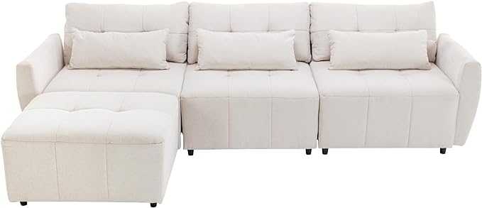 Comfy Cloud Couches for Living Room 113.3" Convertible Sectional Sofa, Beige-c - LeafyLoom
