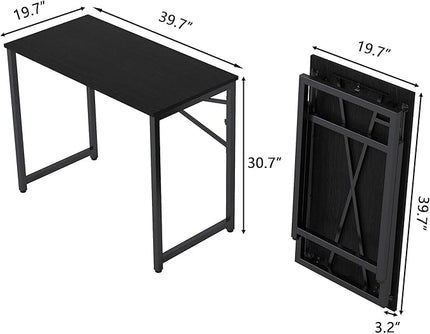 39 Inch Foldable Computer Desk, Folding Space-Saving Home Office Table, Study Writing Gaming Workstation for Small Space, No Assembly Needed,Black - LeafyLoom