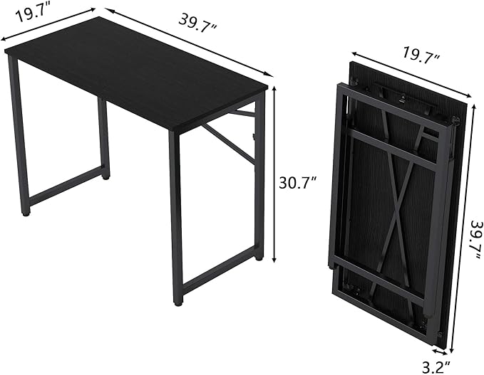 39 Inch Foldable Computer Desk, Folding Space-Saving Home Office Table, Study Writing Gaming Workstation for Small Space, No Assembly Needed,Black - LeafyLoom