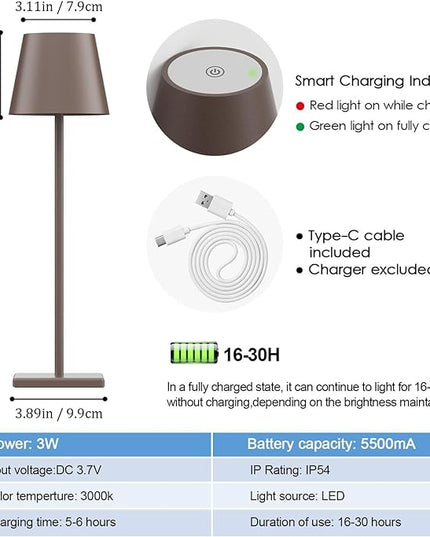 2 Packs LED Cordless Table Lamp, Rechargeable Battery Desk lamp 5500mAh Battery Operated Stepless Dimming Modern Portable Table Light for Restaurant/Table/Bedroom/Outdoor IP54 Waterproof (Rust Red) - LeafyLoom