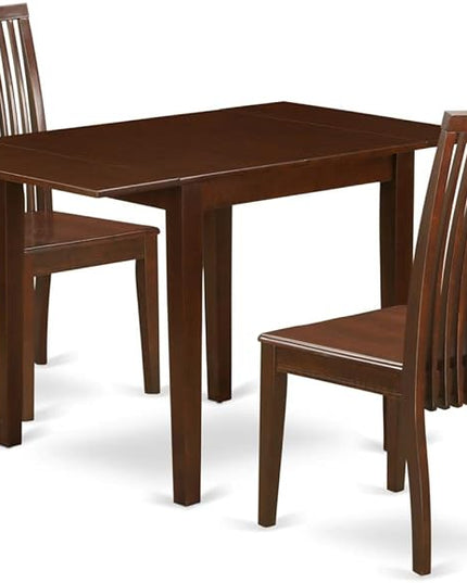 East West Furniture NDIP3-MAH-W Norden 3 Piece Room Furniture Set Contains a Rectangle Dining Table with Dropleaf and 2 Wood Seat Chairs, 30x48 Inch, Mahogany - LeafyLoom