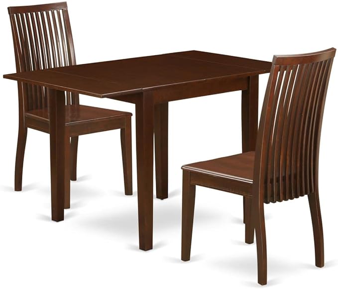 East West Furniture NDIP3-MAH-W Norden 3 Piece Room Furniture Set Contains a Rectangle Dining Table with Dropleaf and 2 Wood Seat Chairs, 30x48 Inch, Mahogany - LeafyLoom