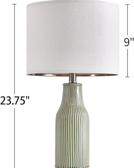 23.75" Modern Green Ceramic Table Lamp Set of 2 for Living Room, Farmhouse Bedside Nightstand Lamp for Bedroom Home Office Dorm - LeafyLoom