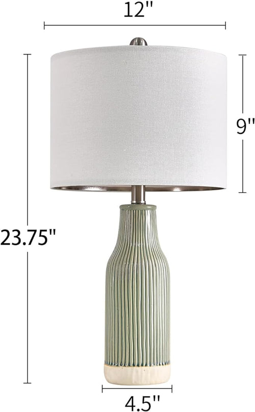 23.75" Modern Green Ceramic Table Lamp Set of 2 for Living Room, Farmhouse Bedside Nightstand Lamp for Bedroom Home Office Dorm - LeafyLoom