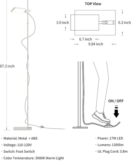 Modern Floor Lamp, 360 Degree Rotation Sky LED floor lamp Office Lighting, Bright LED Standing Pole Light, Tall lamps for Living Room,Bedroom,Reading,Study Room (White) - LeafyLoom