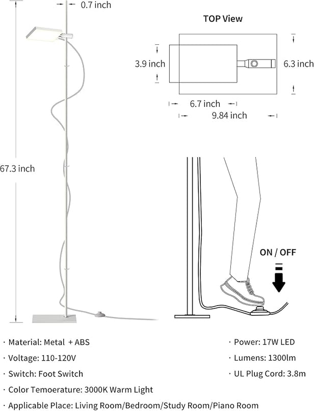 Modern Floor Lamp, 360 Degree Rotation Sky LED floor lamp Office Lighting, Bright LED Standing Pole Light, Tall lamps for Living Room,Bedroom,Reading,Study Room (White) - LeafyLoom
