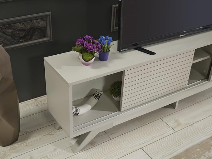 NicBex TV Stand for 60 Inch TV Modern TV Media Console Table with 2 Sliding Door Cabinet 2 Shelves,Entertainment Center with Storage for Living Room,67 Inch,Grey - LeafyLoom