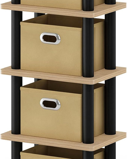 FURINNO LAci 4-Bins System Rack, Oak/Black/Light Brown - LeafyLoom