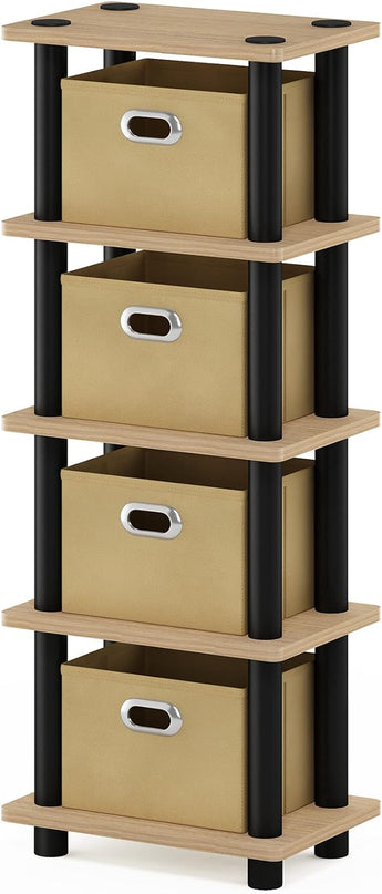 FURINNO LAci 4-Bins System Rack, Oak/Black/Light Brown - LeafyLoom