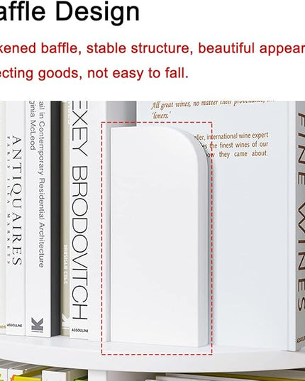 5 Tier Rotating Bookshelf 360° Revolving Bookcase Modern Tall Book Shelf Storage Display Rack Floor Standing Shelves with Baffle for Home Living Room Study Office White 63''X18''X18'' - LeafyLoom