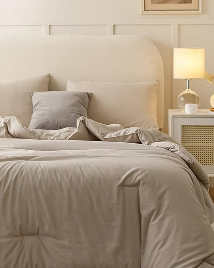 ROSGONIA Queen Comforter Set Oatmeal, 3pcs(1 Boho Oatmeal Comforter & 2 Pillowcases) All Season Soft Bedding Lightweight Bedspread Blanket Quilt - LeafyLoom