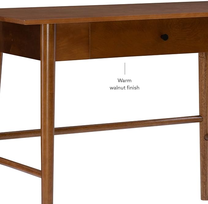 Linon Melissa Mid-Century Walnut Desk, 42" W x 19" D x 30" H - LeafyLoom