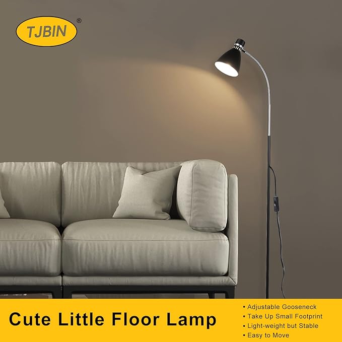 Adjustable Gooseneck Floor Lamp Black,Floor Reading Lamp for Bedroom, Grow Light for Indoor Plants. Minimalist Standing Lamp & Small Task Floor Light… - LeafyLoom